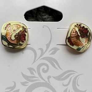 Vintage Cloisonne pink fish stud earrings